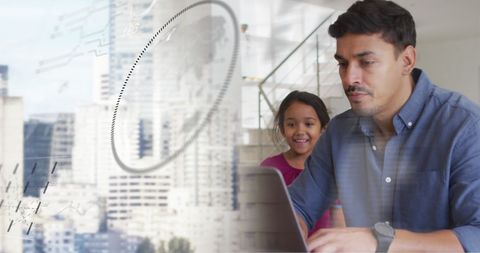 Diverse Family Engaged in Digital Technology with Futuristic Insights