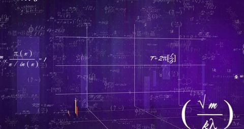 Futuristic digital science formula on purple 3d grid background