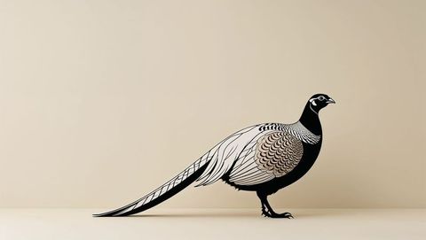 Elegant monochrome pheasant animal illustration on minimalist background