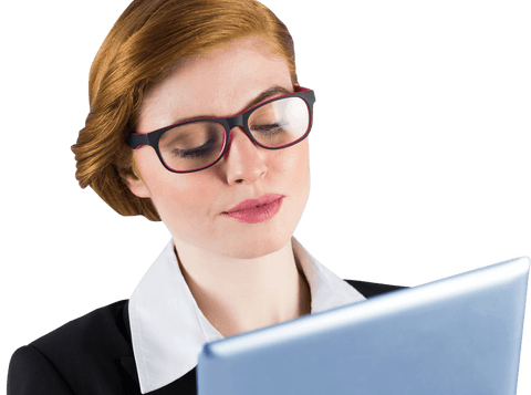 Transparent Businesswoman with Tablet Stepping Toward Innovation