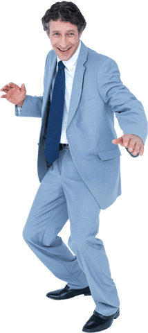 Smiling Businessman Dancing in Blue Suit Transparent Background
