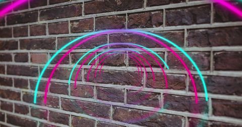 Futuristic digital arches on brick wall