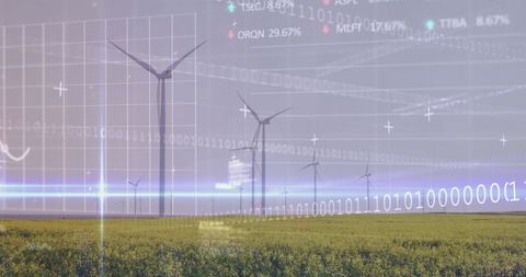 Wind Farms with Overlay of Stock Market Data and Binary Code