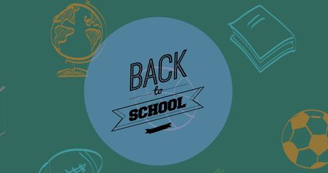 Back to school text with educational icons on green background
