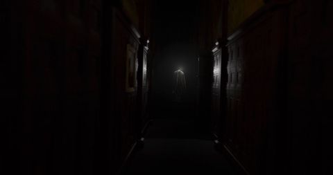 Eerie Dark Corridor with Ghostly Figure in Distance - Download Free Stock Images Pikwizard.com