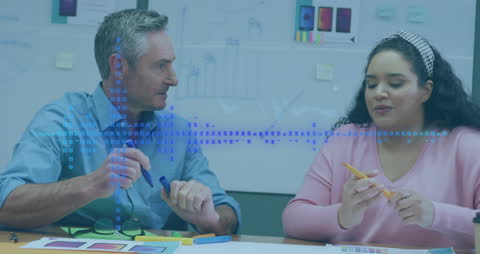 Colleagues Collaborating with Technology Overlays in Office Setting