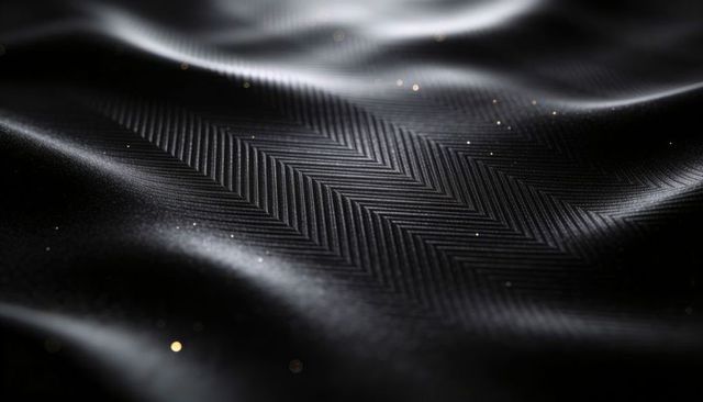 Luxe black herringbone silk texture with chevron weave and gold glitter speckles