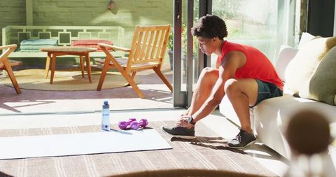 Young African American Man Ready for Workout at Home - Download Free Stock Images Pikwizard.com