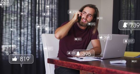Man Engaging with Social Media Notifications on Smartphone