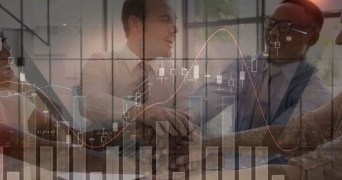 Business Team Collaboration with Financial Analytics Overlay