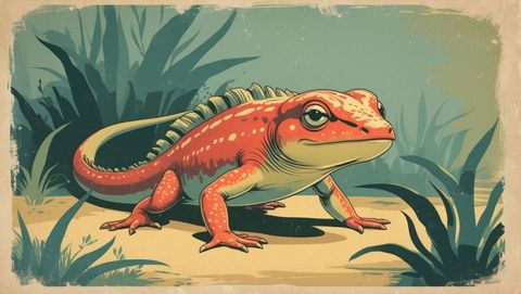 Colorful Red-Orange Salamander in Artistic Forest Setting