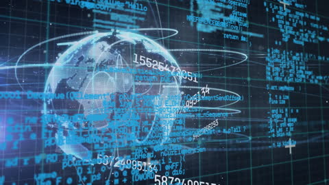 Digital Globe with Data Stream Surrounding on Blue Background