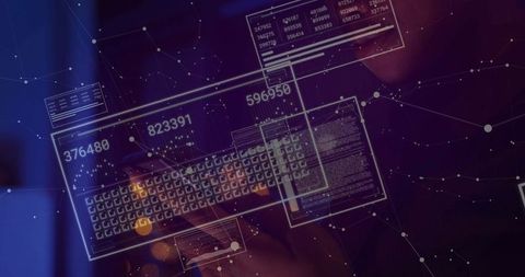 Woman Interacting with Futuristic Database on Transparent Screen