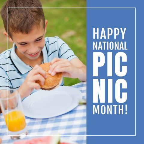 smiling boy enjoying burger in park picnic - Download Free Stock Templates Pikwizard.com
