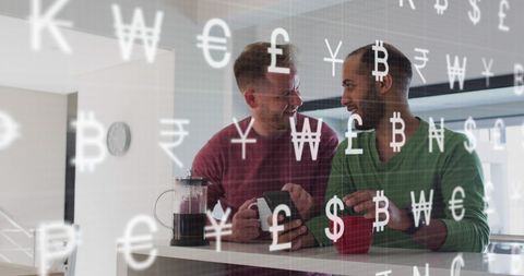 Diverse Male Couple Enjoys Modern Technology in Contemporary Home