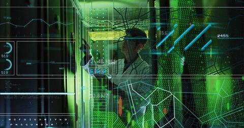 Asian Technician Interacting with Augmented Reality in Data Center - Download Free Stock Images Pikwizard.com