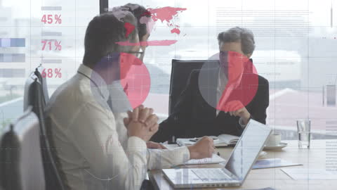 Business Leaders Analyzing Data with Futuristic Screens