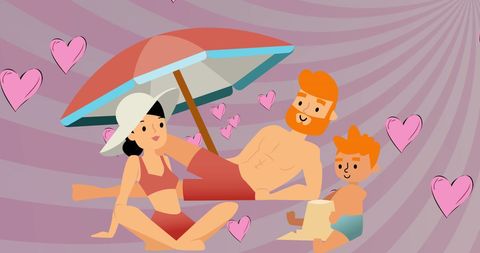Happy Family Relaxing on Beach with Hearts Symbolizing Love - Download Free Stock Images Pikwizard.com