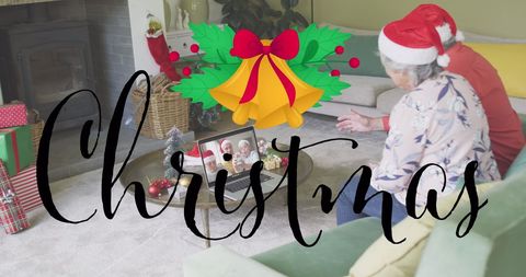 Elderly Couple Video Calling Family Celebrating Christmas