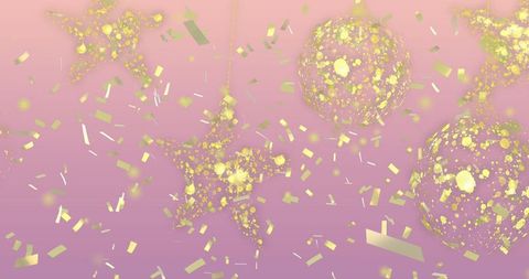 Hanging Glitter Stars and Spheres on Pink-Lavender Background