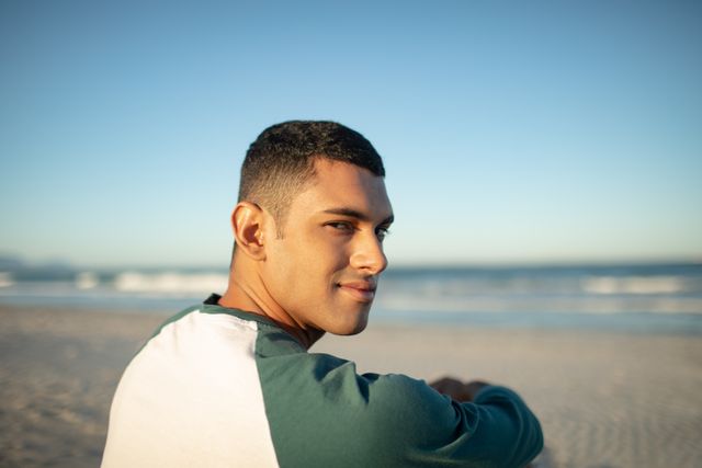 Portrait of man relaxing on the beach