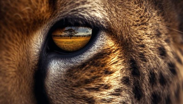 Cheetah Eye Reflecting African Savannah Landscape