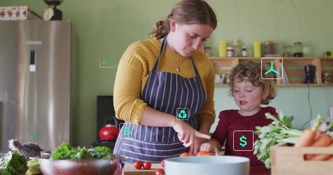 Mother and Child Cooking Together in Rustic Kitchen