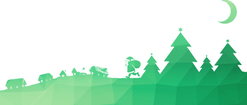 Santa claus sleighing over modern trees on transparent background