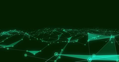 Abstract green digital network connected geometric shapes