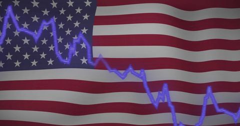 Declining stock market on united states flag background