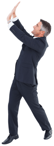 Confident Businessman Celebrating Success with Arms Raised Transparent