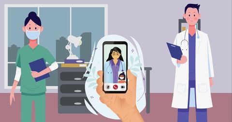 Telemedicine Video Call with Medical Professionals in Hospital Setting