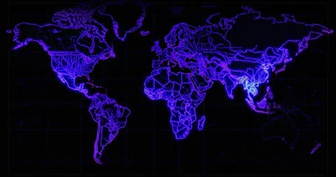 Futuristic Global Network Visualization of Neon Map