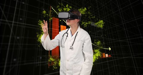 Doctor Wearing VR Headset for Medical Data Analysis