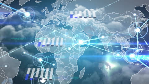 Global Network Connections Over Digital Map with Cityscape