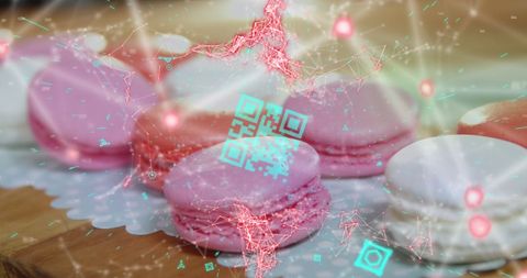 Digital Scanning Overlay with Macarons and QR Code Elements