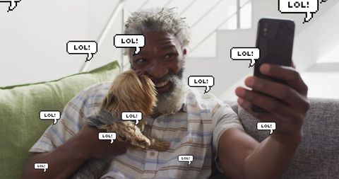 African American Man Taking Selfie with Dog and Chat Icons - Download Free Stock Images Pikwizard.com