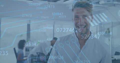 Caucasian Businessman in Innovative Data Technology Environment