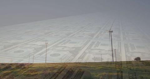 Wind Turbines Overlapping Money Symbolizing Green Investment