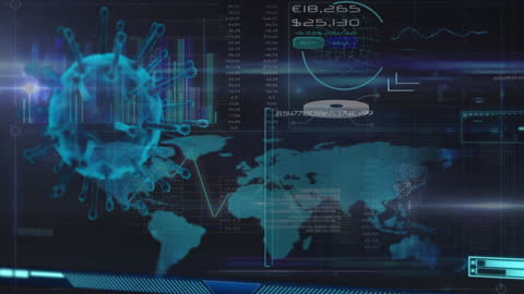Futuristic Digital Interface with Virus and World Map