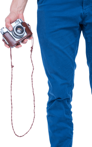 Transparent Close-Up of Hand Holding Vintage Camera