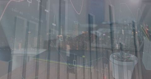 Digital Financial Data Overlaying Cityscape and Empty Office - Download Free Stock Images Pikwizard.com
