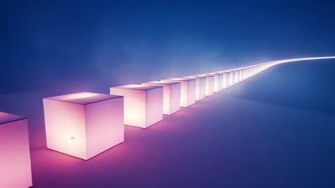Conceptual Video of Neon-Glowing Cubes Stretching into Infinity