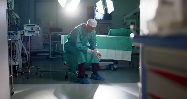 Tired Surgeon Resting in Operating Room after Surgery - Download Free Stock Images Pikwizard.com