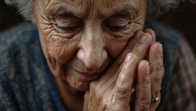 Elderly woman in contemplation depicting wisdom and serenity