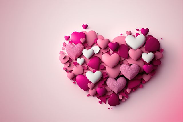 Multiple pink and white hearts on pink background, created using generative ai technology. Valentines day and celebration concept digitally generated image.