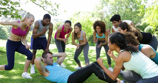 Group of Diverse Friends Exercising Together in Park - Download Free Stock Images Pikwizard.com