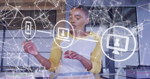 Businesswoman Interacting with Digital Networking Interface - Download Free Stock Images Pikwizard.com