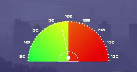 Color-Coded Gauge Chart on Urban Skyline Background - Download Free Stock Images Pikwizard.com