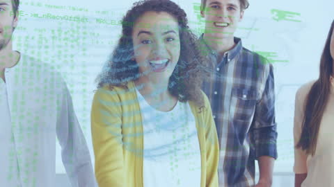 Smiling Diverse Team Showing Thumb Up Gesture in Tech Environment